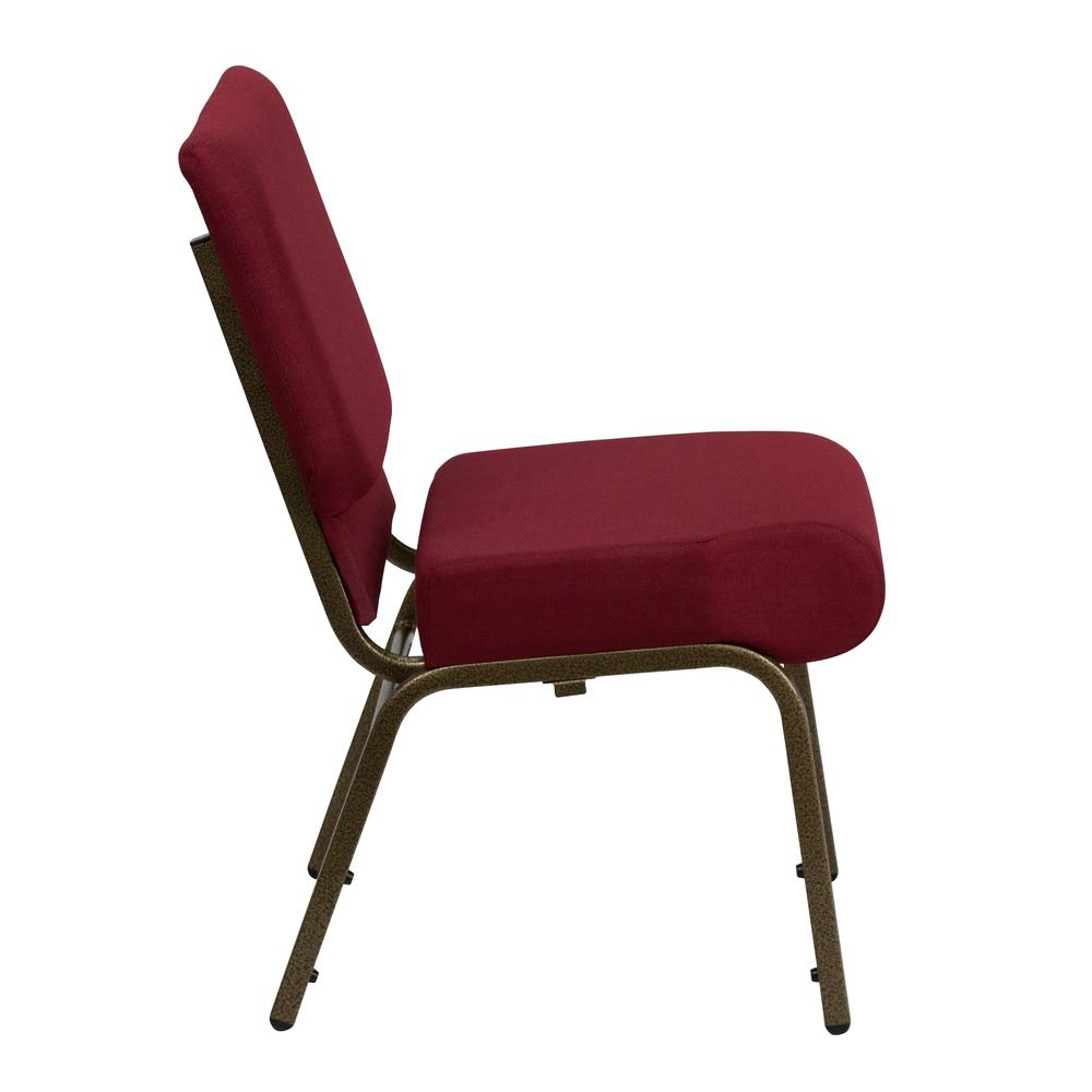 21''W Stacking Church Chair in Burgundy Fabric - Gold Vein Frame. Picture 2