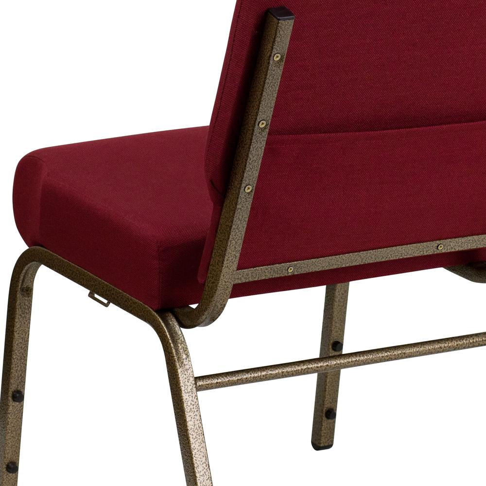 21''W Stacking Church Chair in Burgundy Fabric - Gold Vein Frame. Picture 8