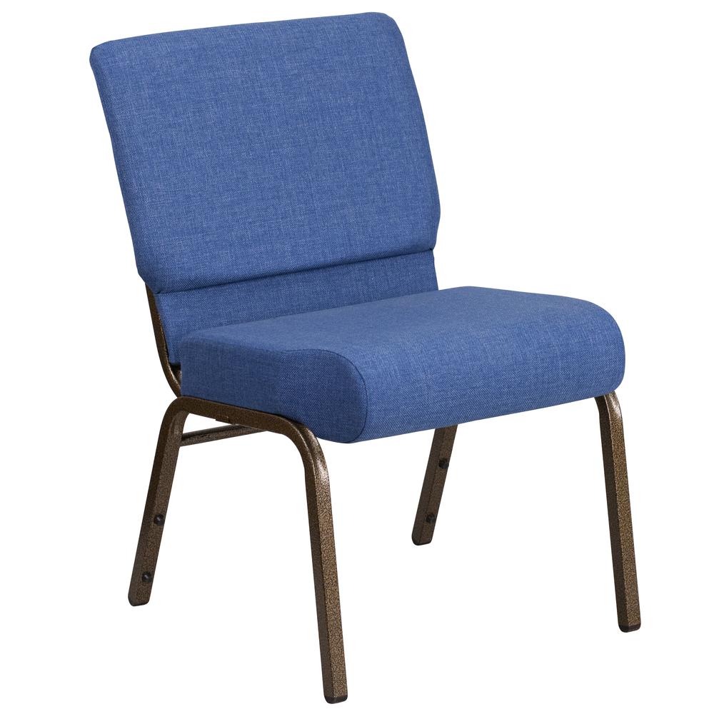 21''W Stacking Church Chair in Blue Fabric - Gold Vein Frame. Picture 1