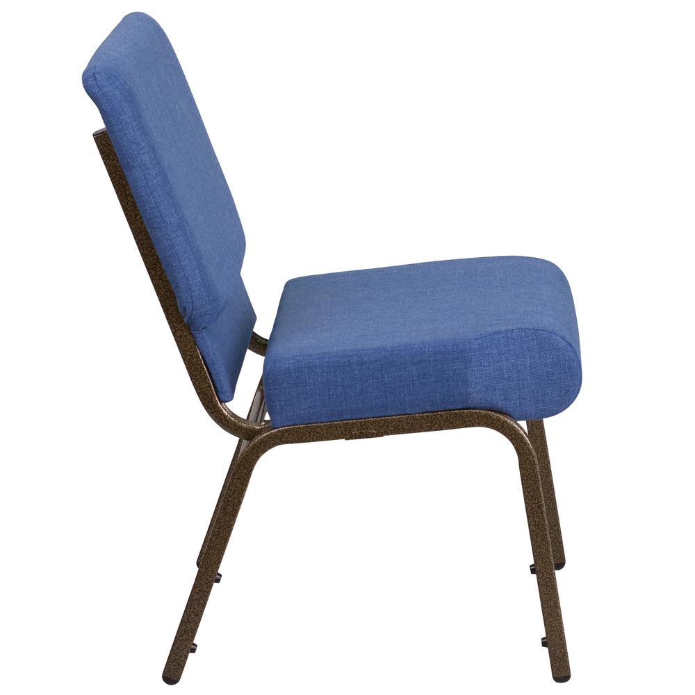 21''W Stacking Church Chair in Blue Fabric - Gold Vein Frame. Picture 3