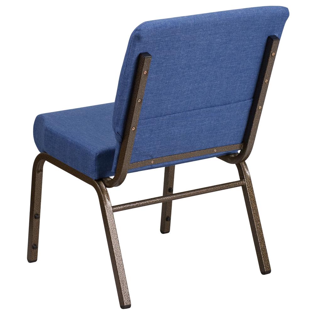 21''W Stacking Church Chair in Blue Fabric - Gold Vein Frame. Picture 4