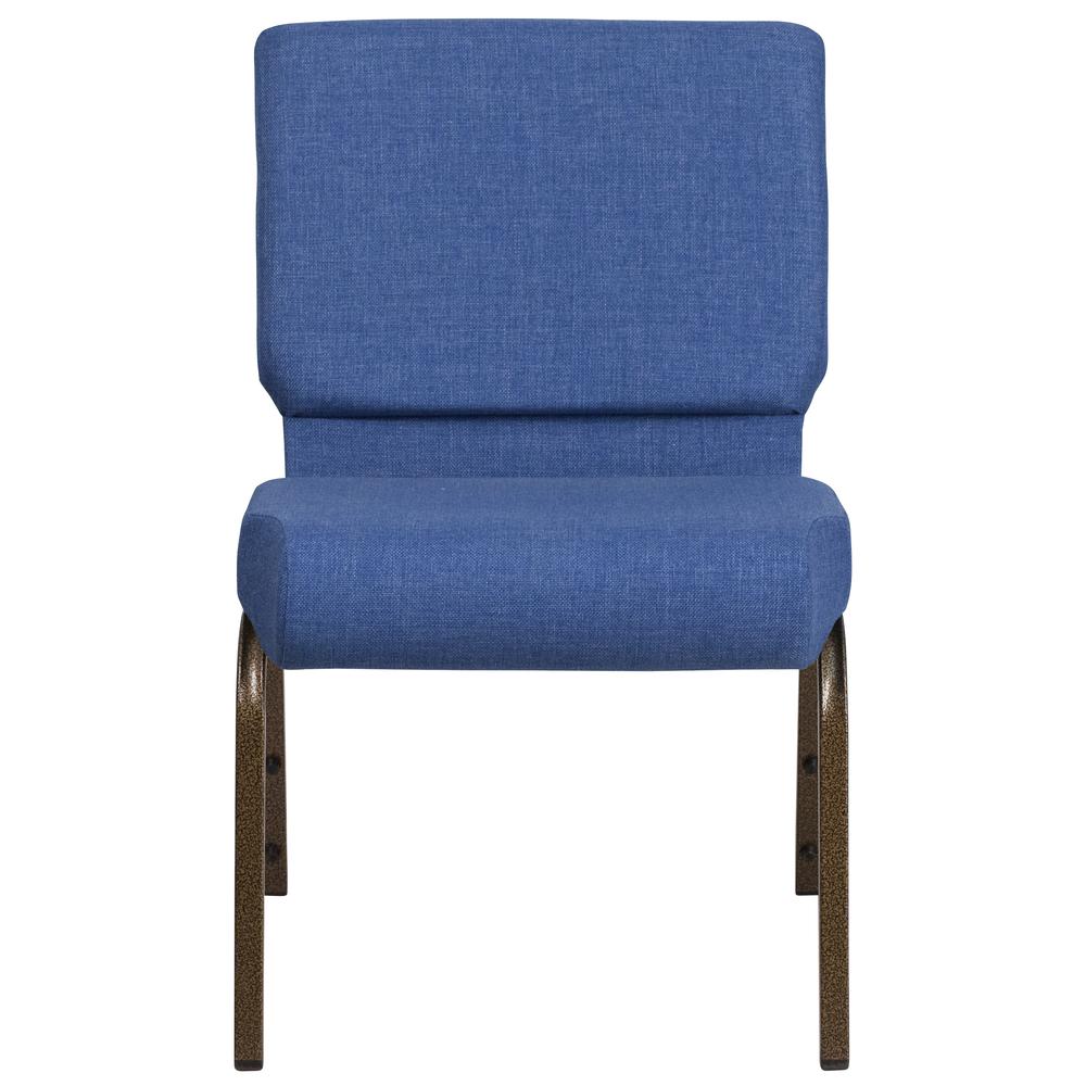 21''W Stacking Church Chair in Blue Fabric - Gold Vein Frame. Picture 5
