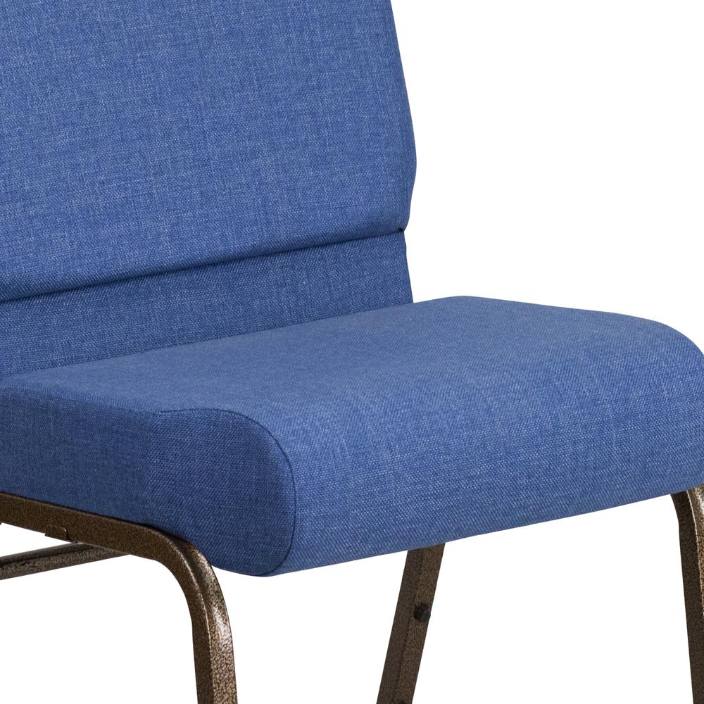 21''W Stacking Church Chair in Blue Fabric - Gold Vein Frame. Picture 7