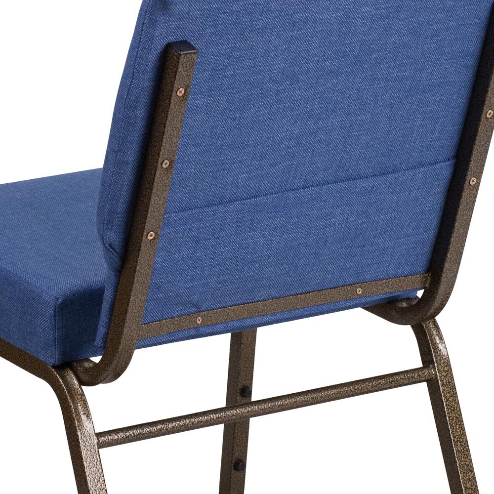 21''W Stacking Church Chair in Blue Fabric - Gold Vein Frame. Picture 8