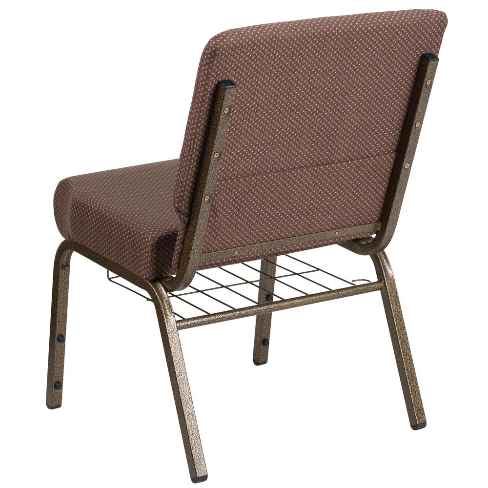 21''W Church Chair in Brown Dot Fabric with Book Rack - Gold Vein Frame. Picture 3