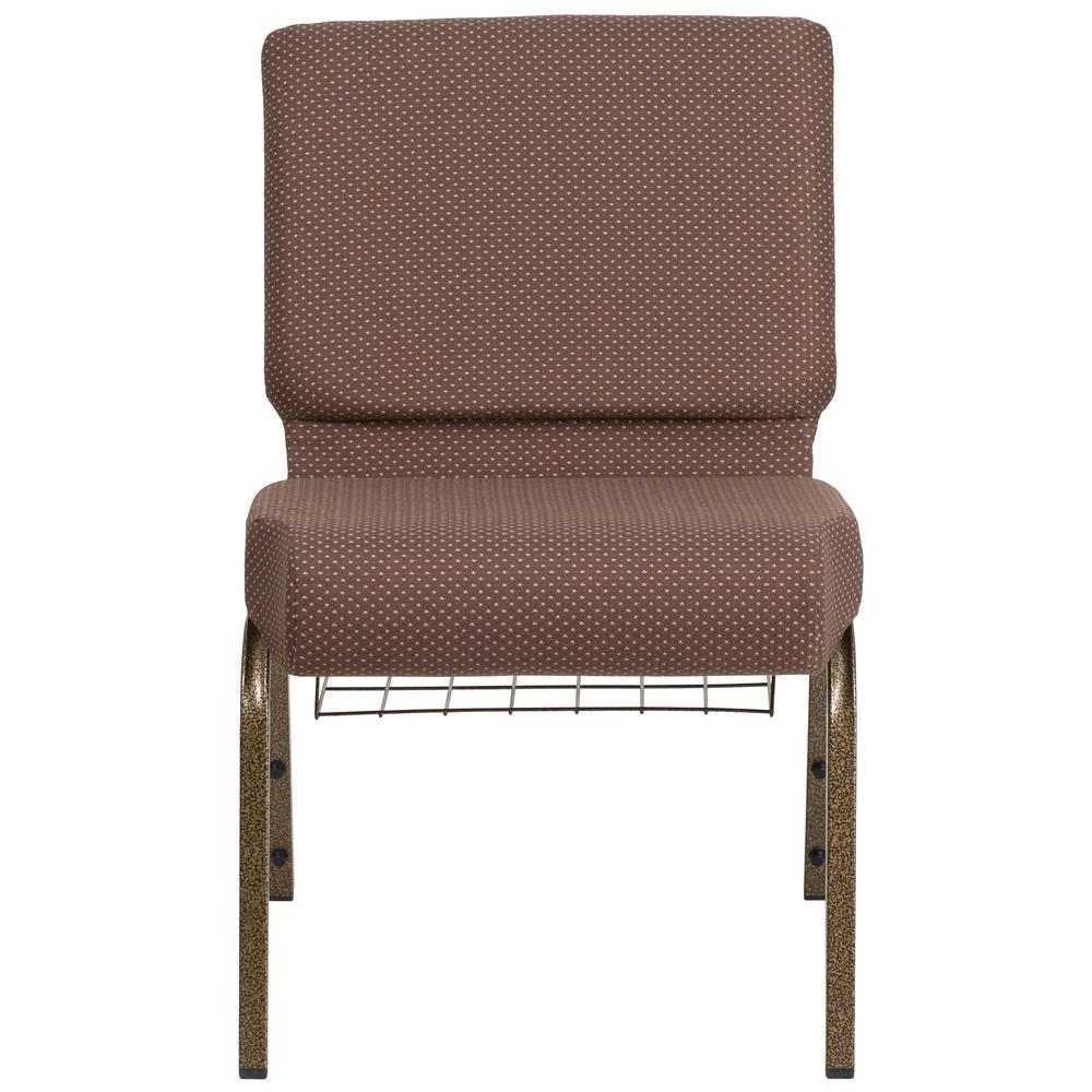 21''W Church Chair in Brown Dot Fabric with Book Rack - Gold Vein Frame. Picture 4