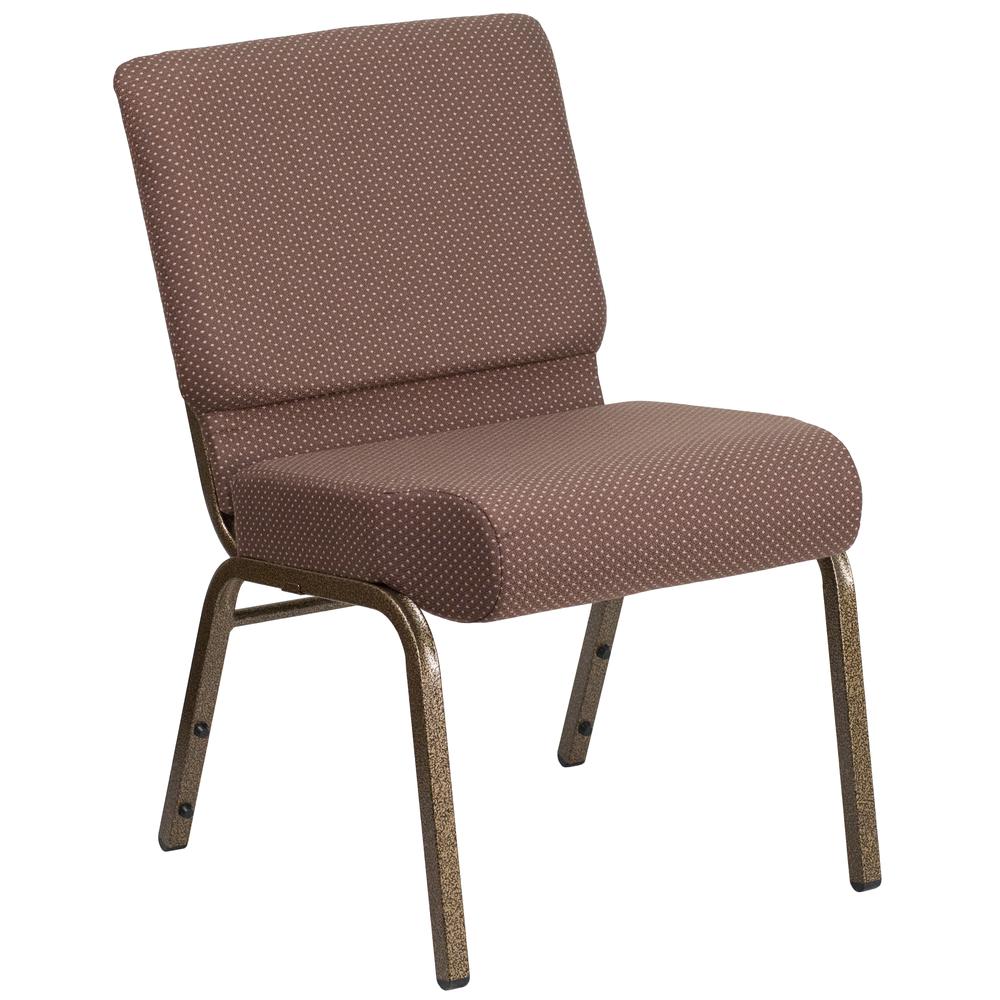21''W Stacking Church Chair in Brown Dot Fabric - Gold Vein Frame. Picture 1