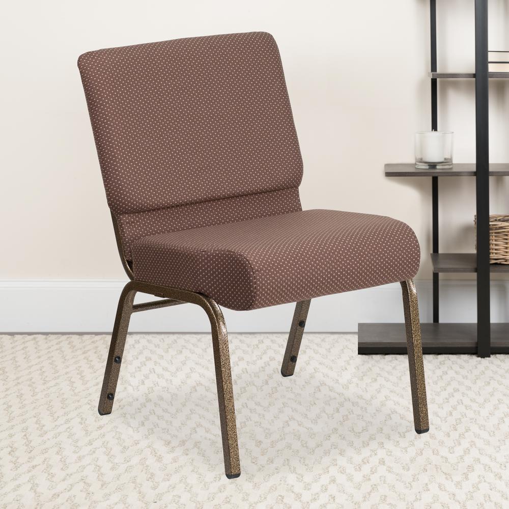 21''W Stacking Church Chair in Brown Dot Fabric - Gold Vein Frame. Picture 6