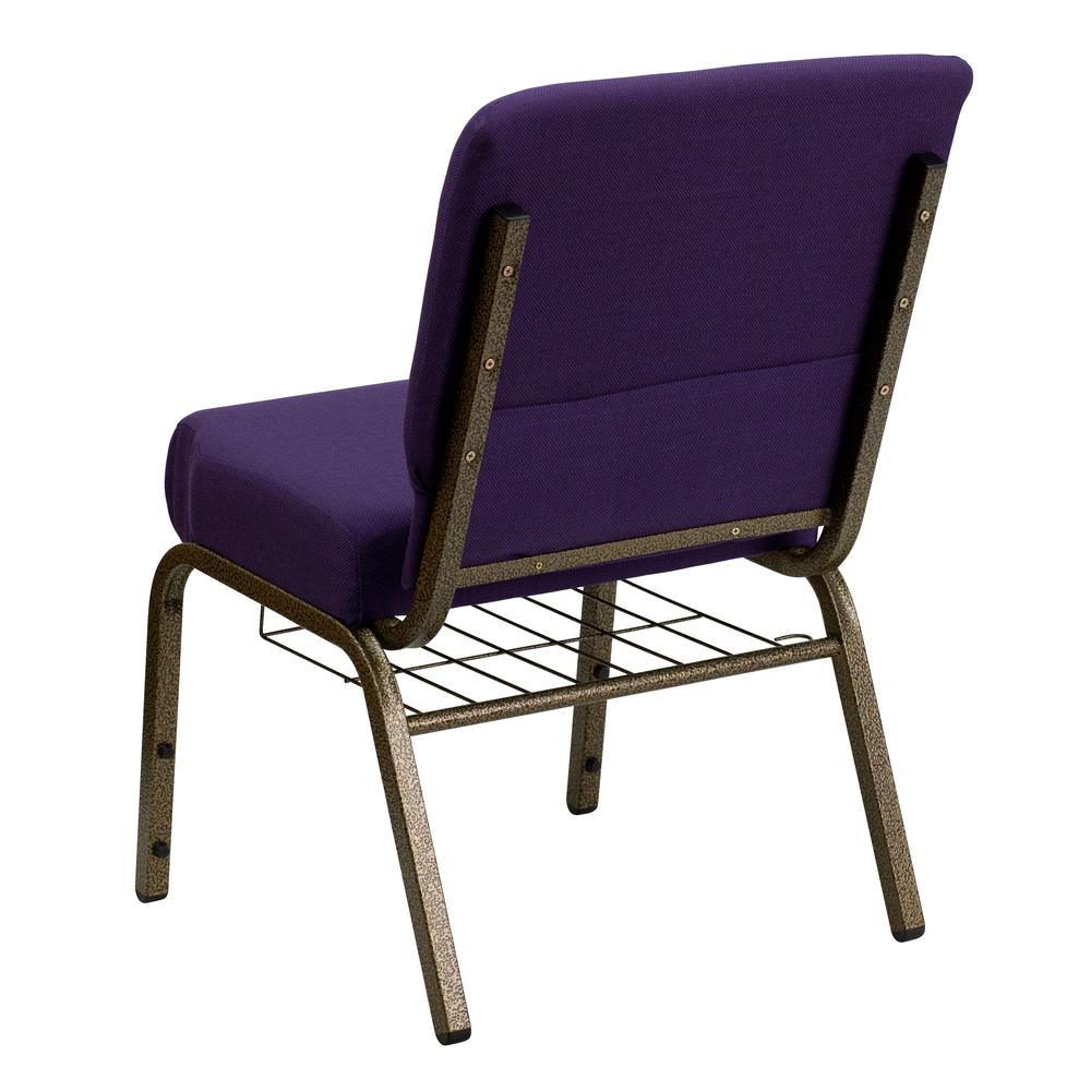 21'' Extra Wide Royal Purple Fabric Church Chair with Book Rack with Gold Vein 