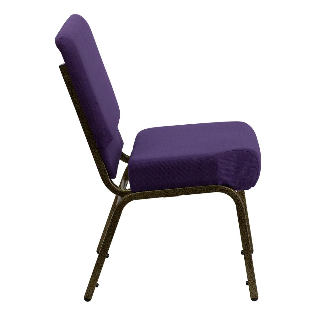 21''W Stacking Church Chair in Royal Purple Fabric - Gold Vein Frame. Picture 2