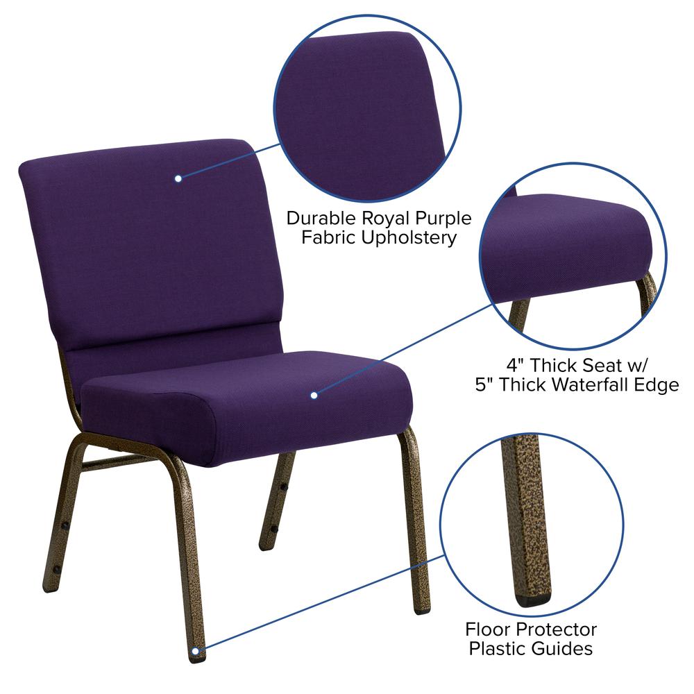 21''W Stacking Church Chair in Royal Purple Fabric - Gold Vein Frame. Picture 6