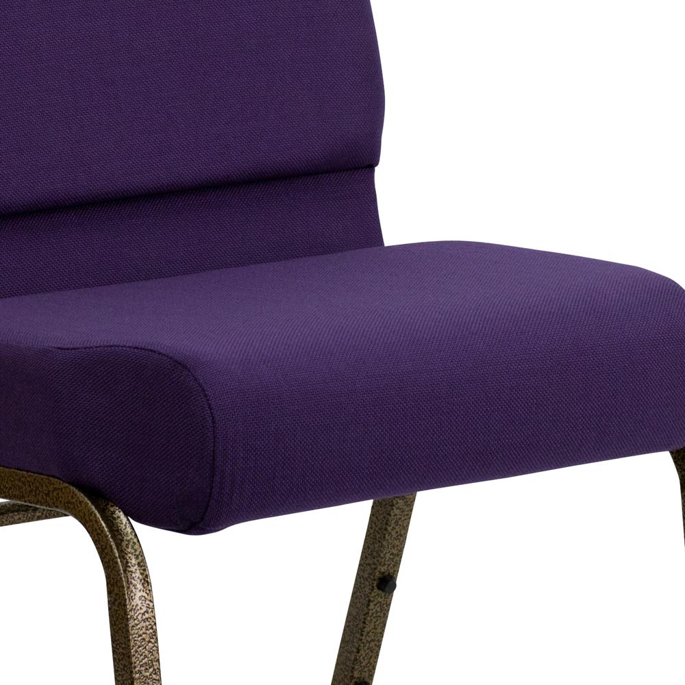 21''W Stacking Church Chair in Royal Purple Fabric - Gold Vein Frame. Picture 7