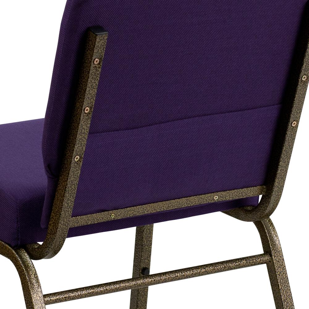 21''W Stacking Church Chair in Royal Purple Fabric - Gold Vein Frame. Picture 8