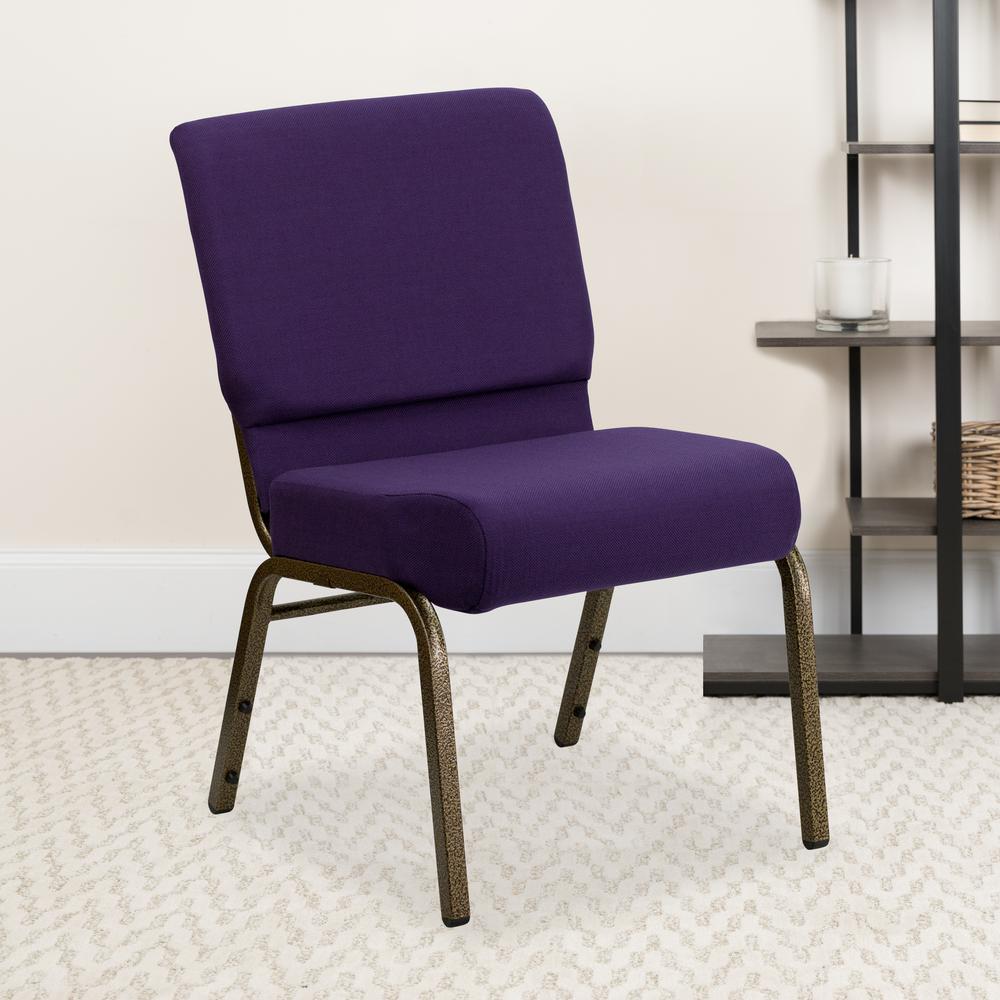 21''W Stacking Church Chair in Royal Purple Fabric - Gold Vein Frame. Picture 9