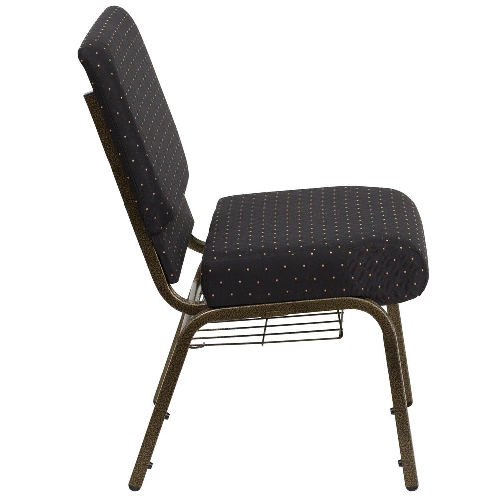 21''W Church Chair in Black Dot Patterned Fabric with Cup Book Rack - Gold Vein Frame. Picture 3