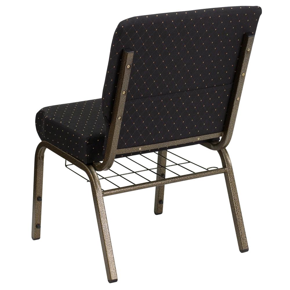 21''W Church Chair in Black Dot Patterned Fabric with Cup Book Rack - Gold Vein Frame. Picture 4
