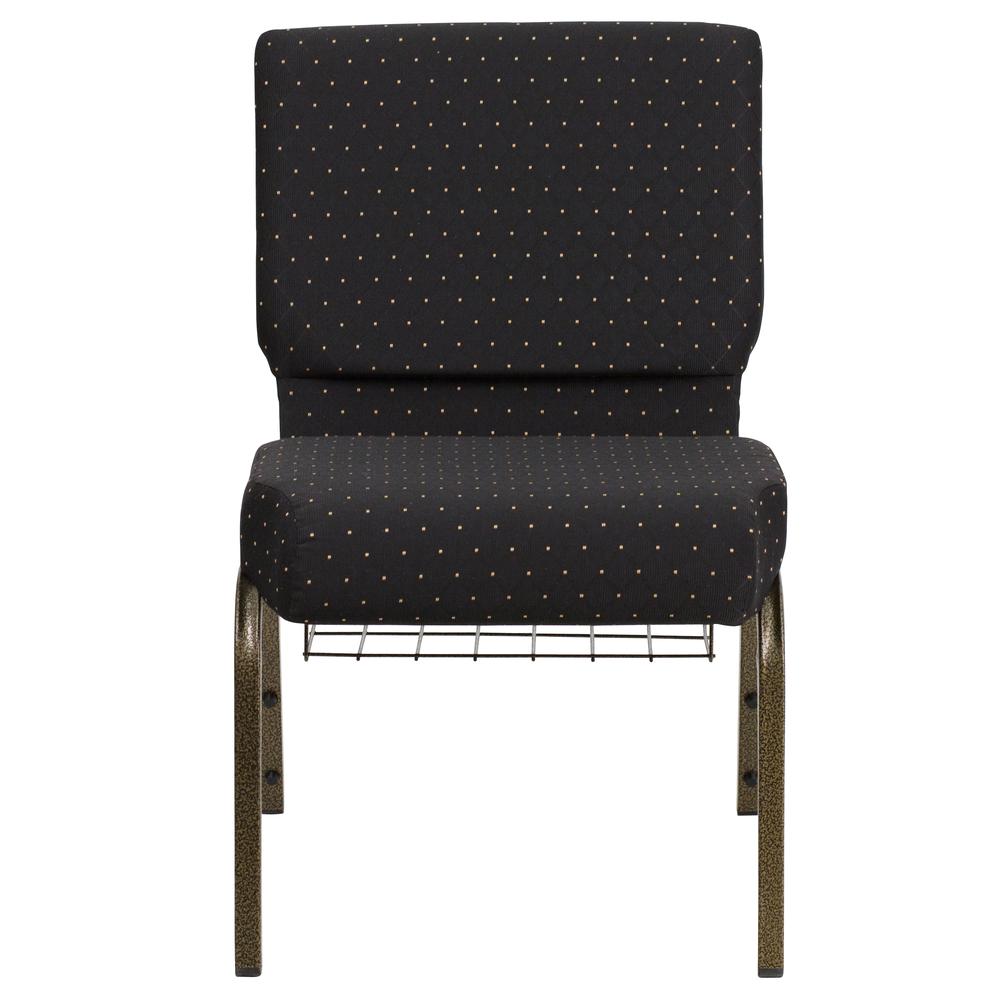 21''W Church Chair in Black Dot Patterned Fabric with Cup Book Rack - Gold Vein Frame. Picture 5