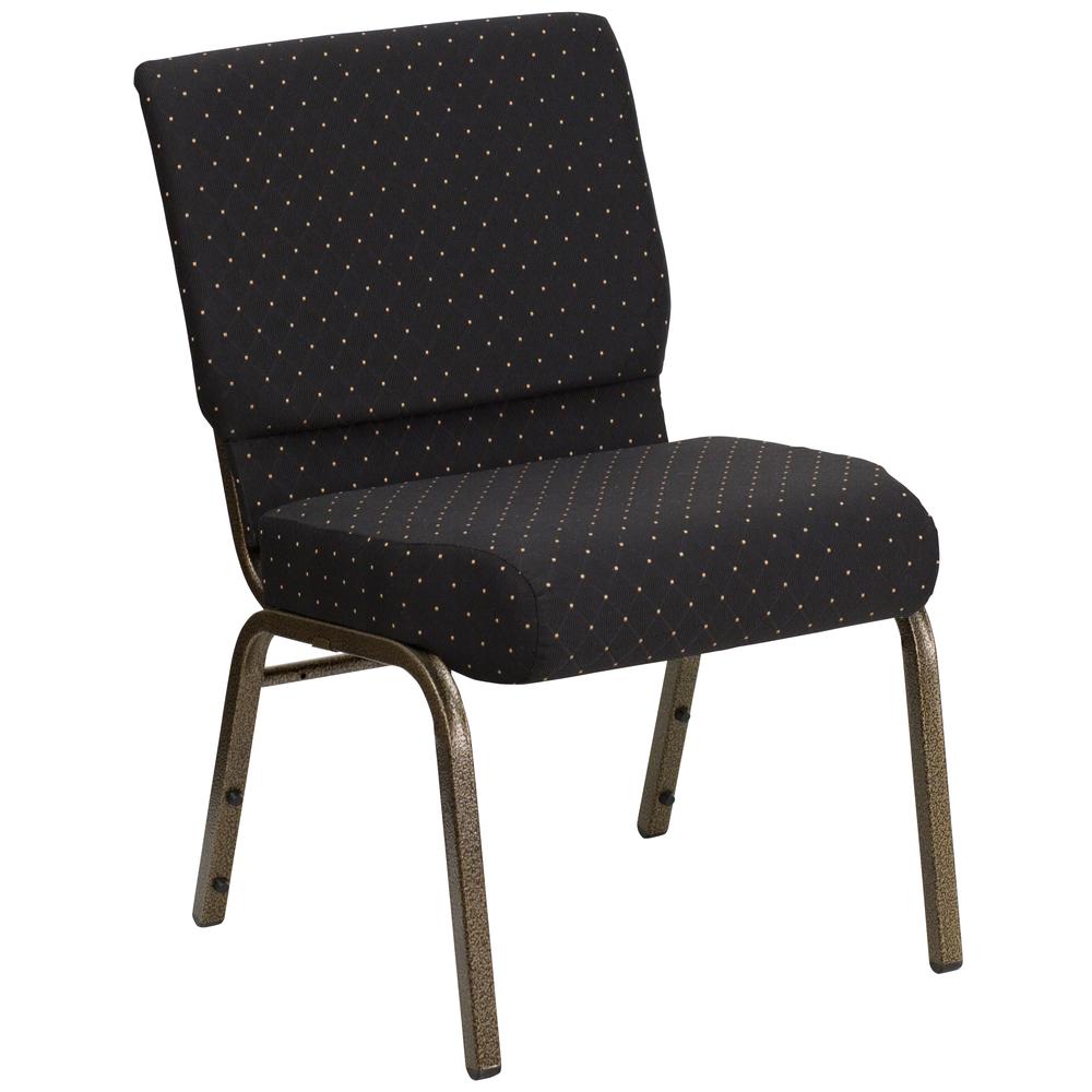 21''W Stacking Church Chair in Black Dot Patterned Fabric - Gold Vein Frame. Picture 1