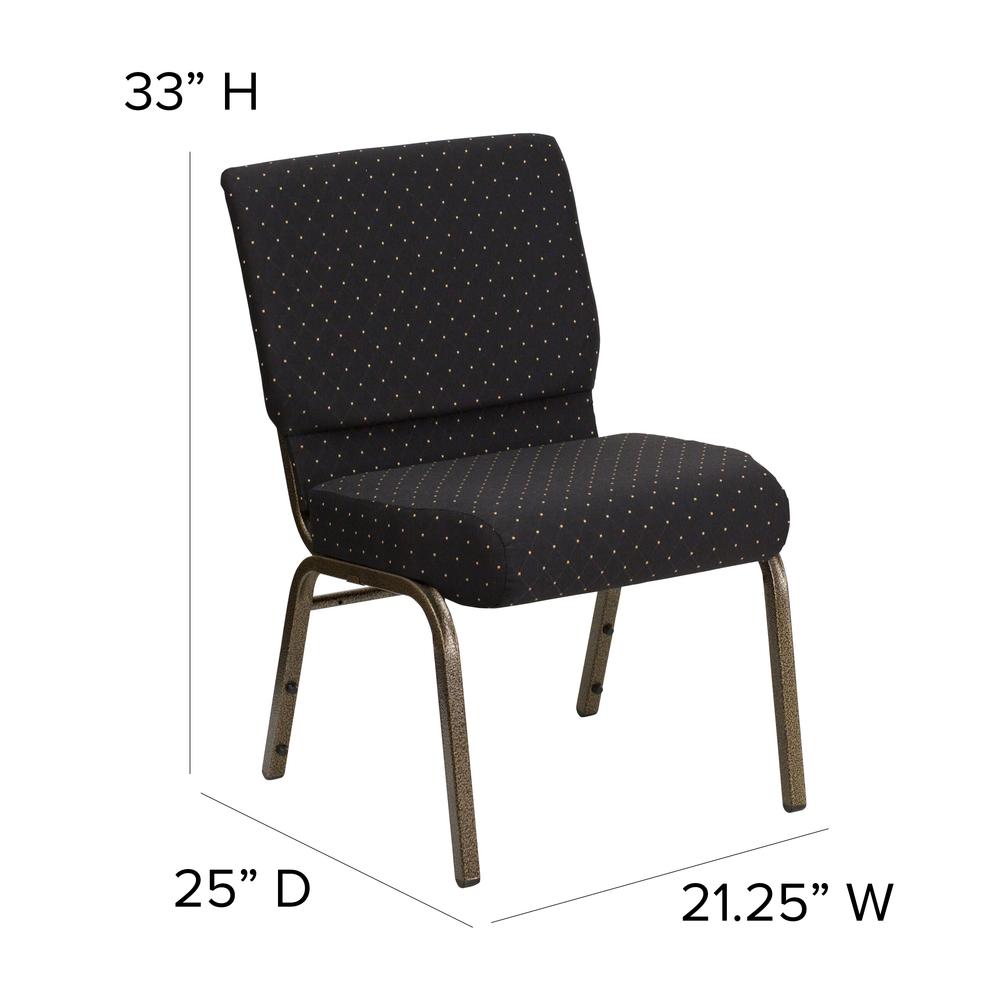 21''W Stacking Church Chair in Black Dot Patterned Fabric - Gold Vein Frame. Picture 2