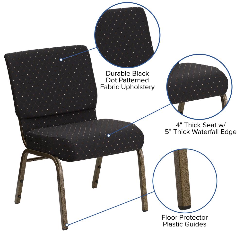21''W Stacking Church Chair in Black Dot Patterned Fabric - Gold Vein Frame. Picture 6