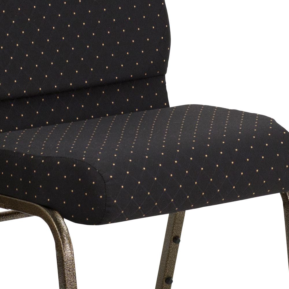 21''W Stacking Church Chair in Black Dot Patterned Fabric - Gold Vein Frame. Picture 7