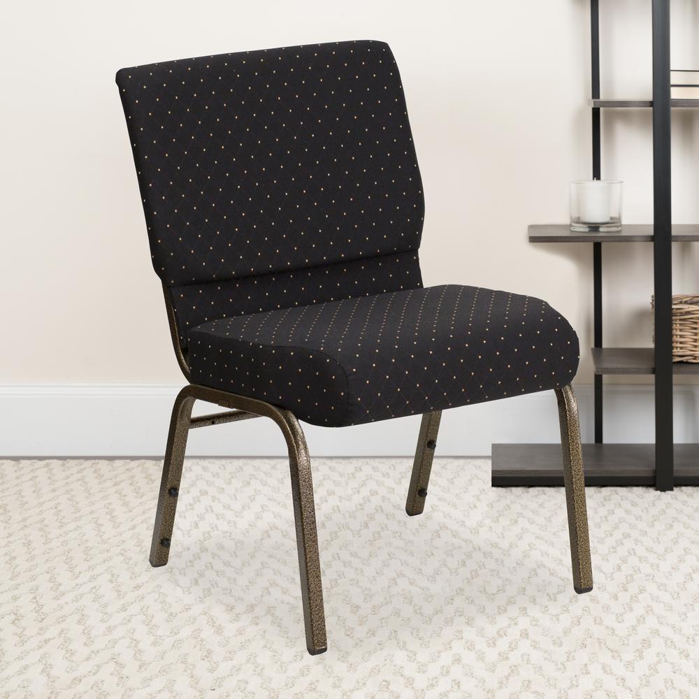 21''W Stacking Church Chair in Black Dot Patterned Fabric - Gold Vein Frame. Picture 9