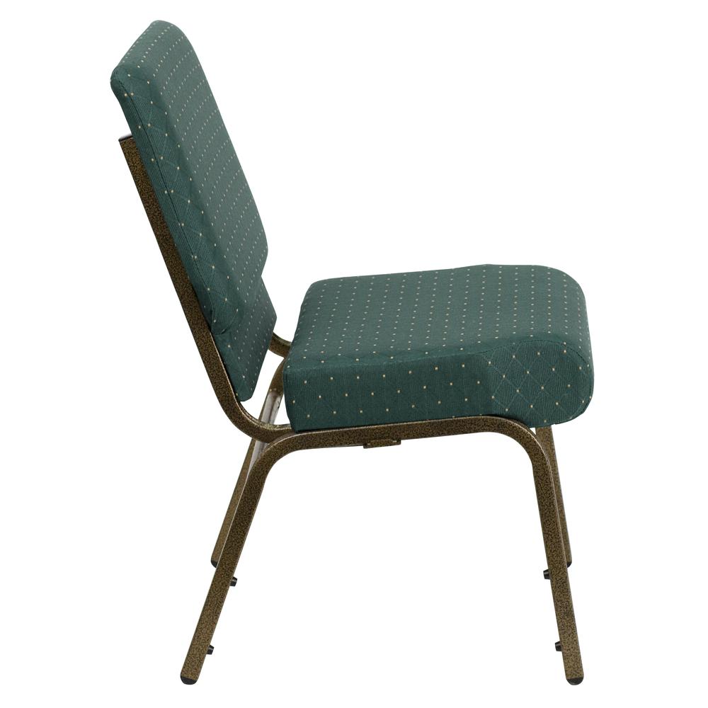 21''W Stacking Church Chair in Hunter Green Dot Patterned Fabric - Gold Vein Frame. Picture 3