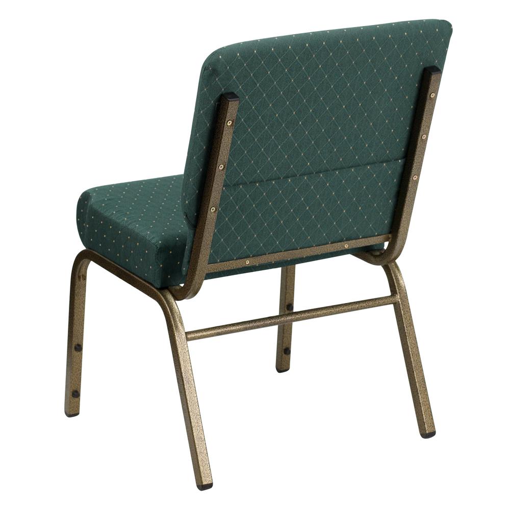 21''W Stacking Church Chair in Hunter Green Dot Patterned Fabric - Gold Vein Frame. Picture 4