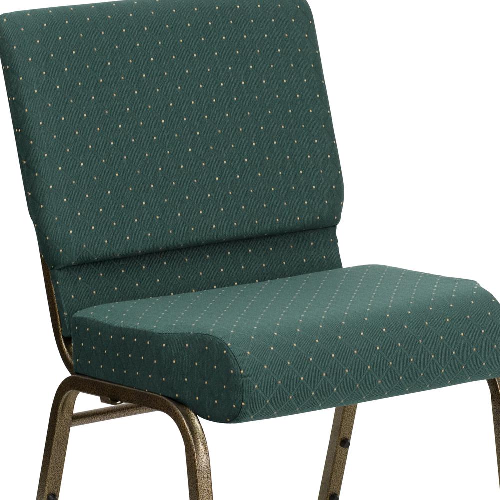 21''W Stacking Church Chair in Hunter Green Dot Patterned Fabric - Gold Vein Frame. Picture 6