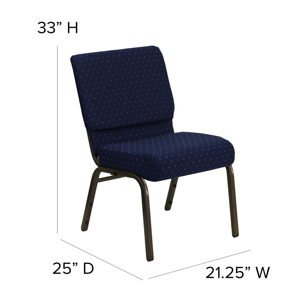 21''W Stacking Church Chair in Navy Blue Dot Patterned Fabric - Gold Vein Frame. Picture 2