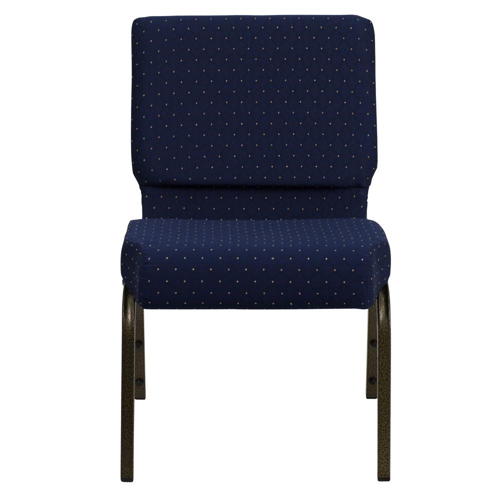 21''W Stacking Church Chair in Navy Blue Dot Patterned Fabric - Gold Vein Frame. Picture 4