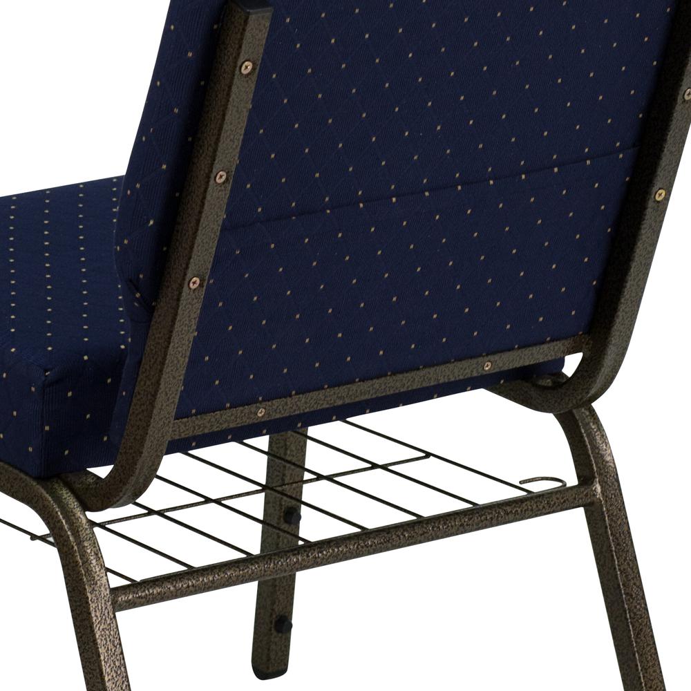 21''W Stacking Church Chair in Navy Blue Dot Patterned Fabric - Gold Vein Frame. Picture 8