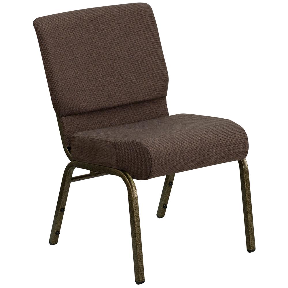21''W Stacking Church Chair in Brown Fabric - Gold Vein Frame. Picture 1