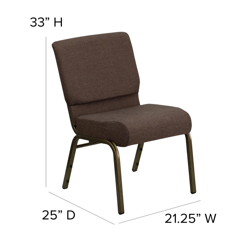 21''W Stacking Church Chair in Brown Fabric - Gold Vein Frame. Picture 2