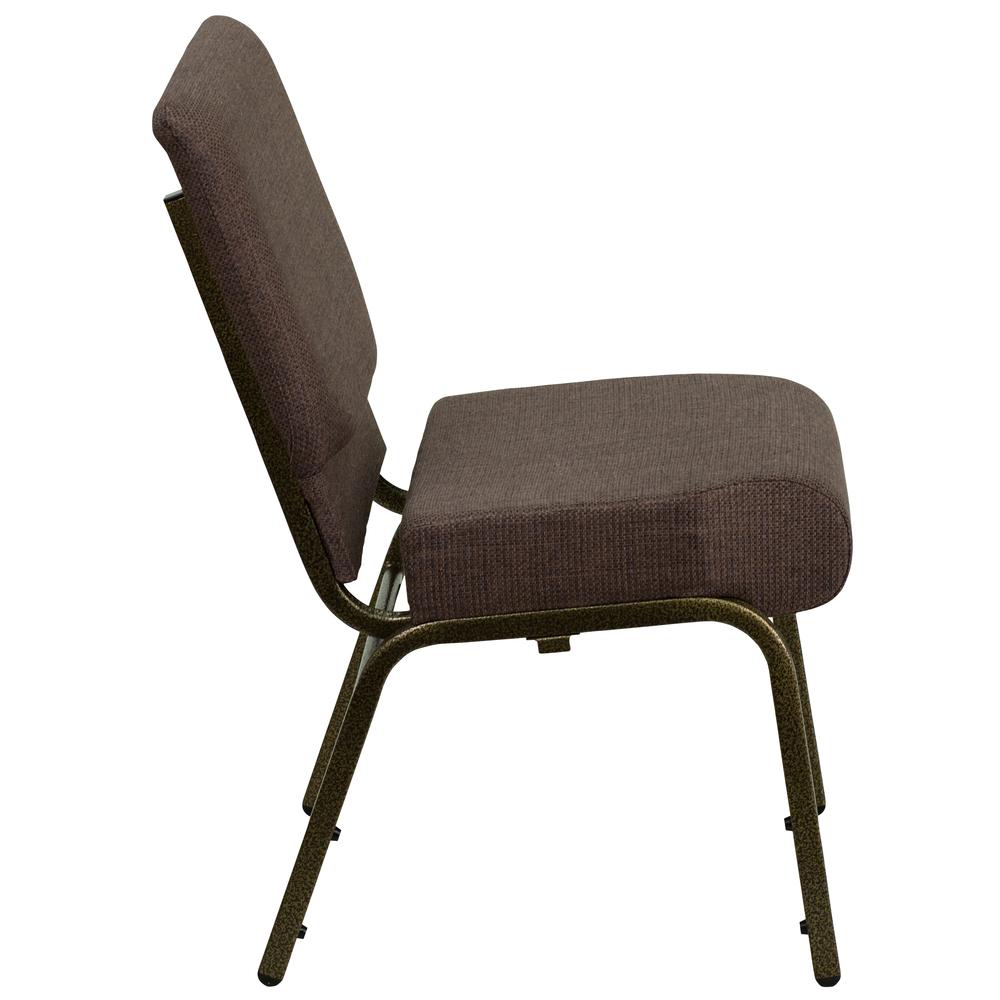 21''W Stacking Church Chair in Brown Fabric - Gold Vein Frame. Picture 3