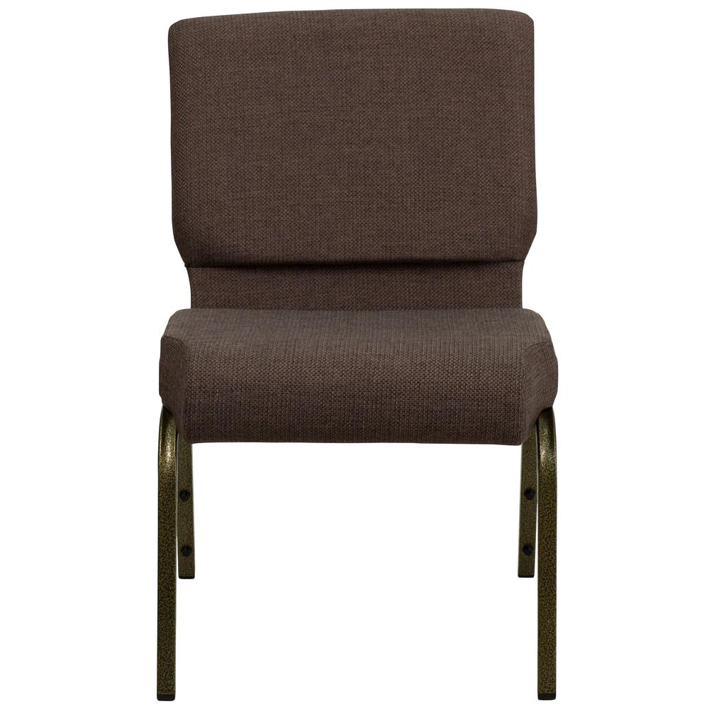 21''W Stacking Church Chair in Brown Fabric - Gold Vein Frame. Picture 4