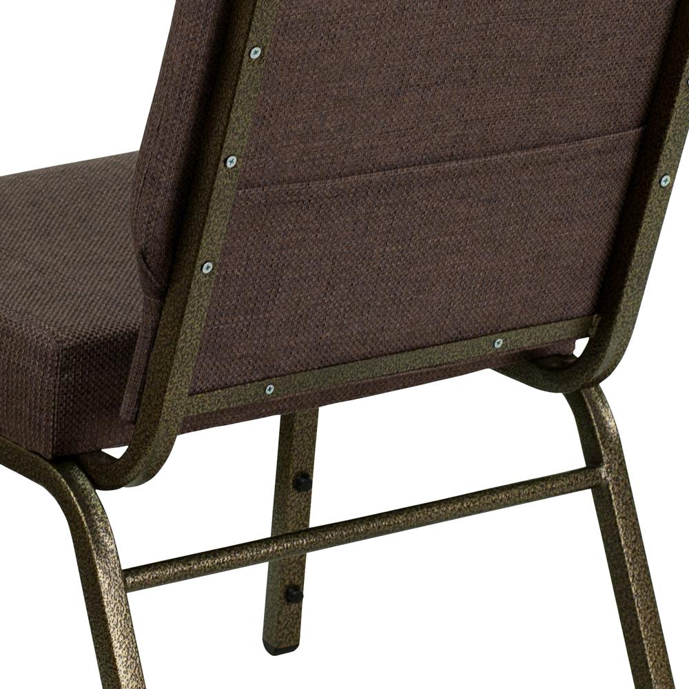 21''W Stacking Church Chair in Brown Fabric - Gold Vein Frame. Picture 8