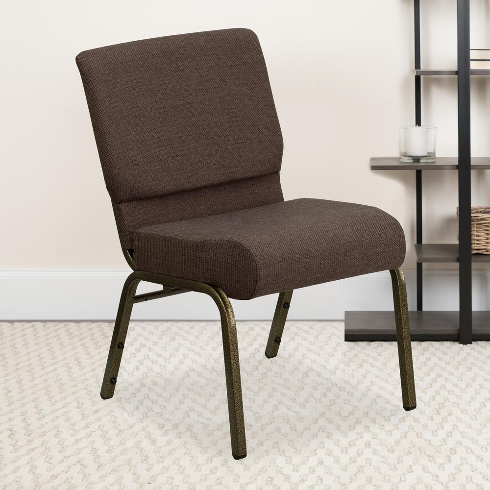21''W Stacking Church Chair in Brown Fabric - Gold Vein Frame. Picture 9