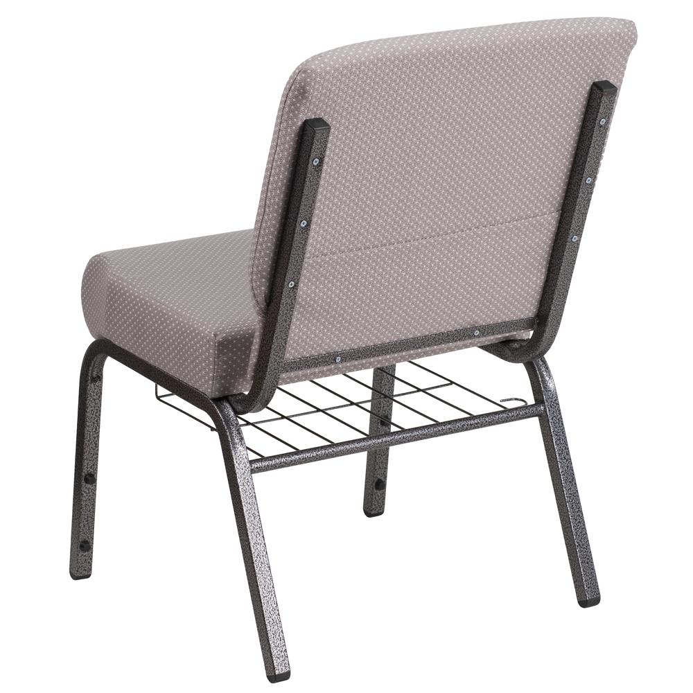 21''W Church Chair in Gray Dot Fabric with Book Rack - Silver Vein Frame. Picture 4