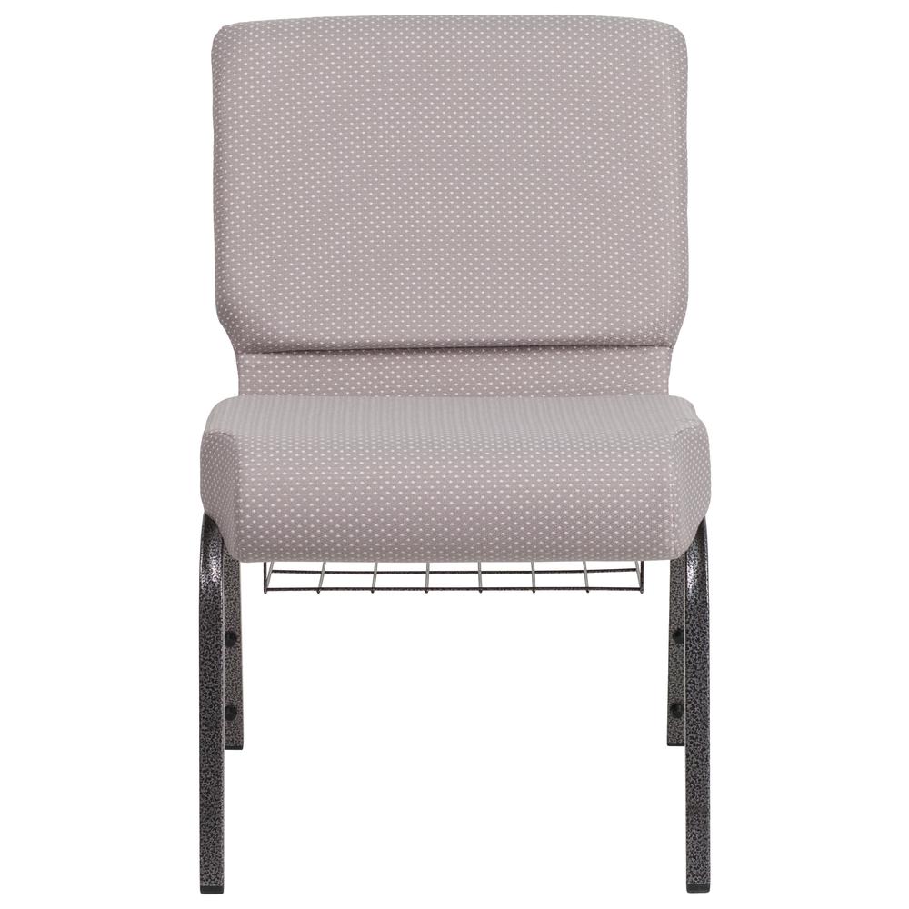 21''W Church Chair in Gray Dot Fabric with Book Rack - Silver Vein Frame. Picture 5
