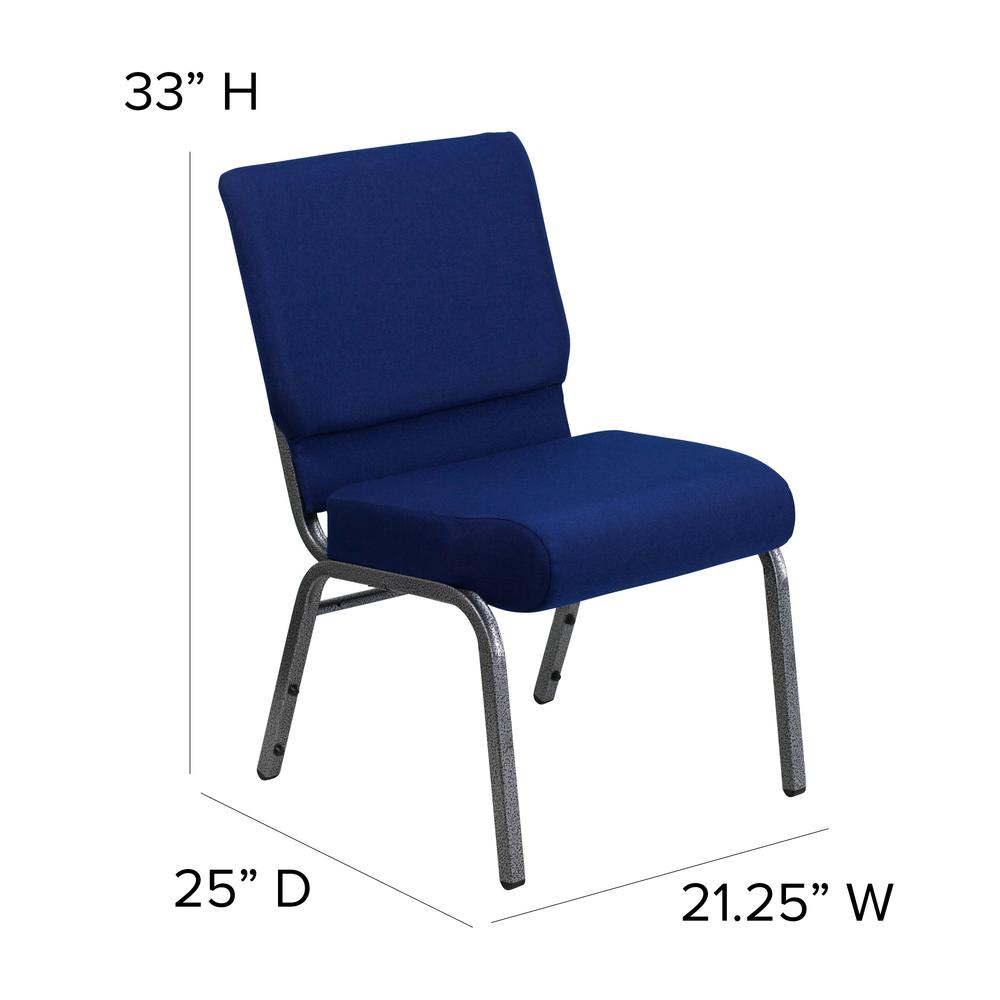 21''W Stacking Church Chair in Navy Blue Fabric - Silver Vein Frame. Picture 2
