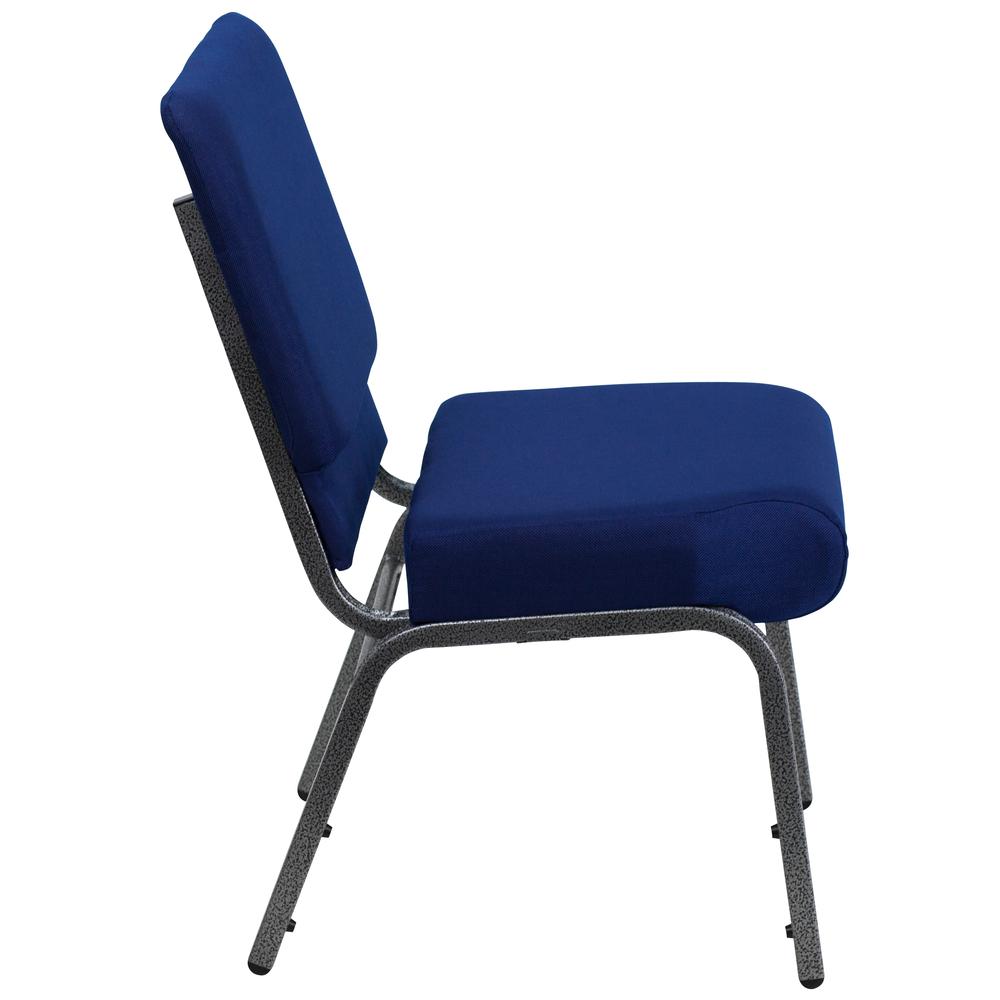 21''W Stacking Church Chair in Navy Blue Fabric - Silver Vein Frame. Picture 2