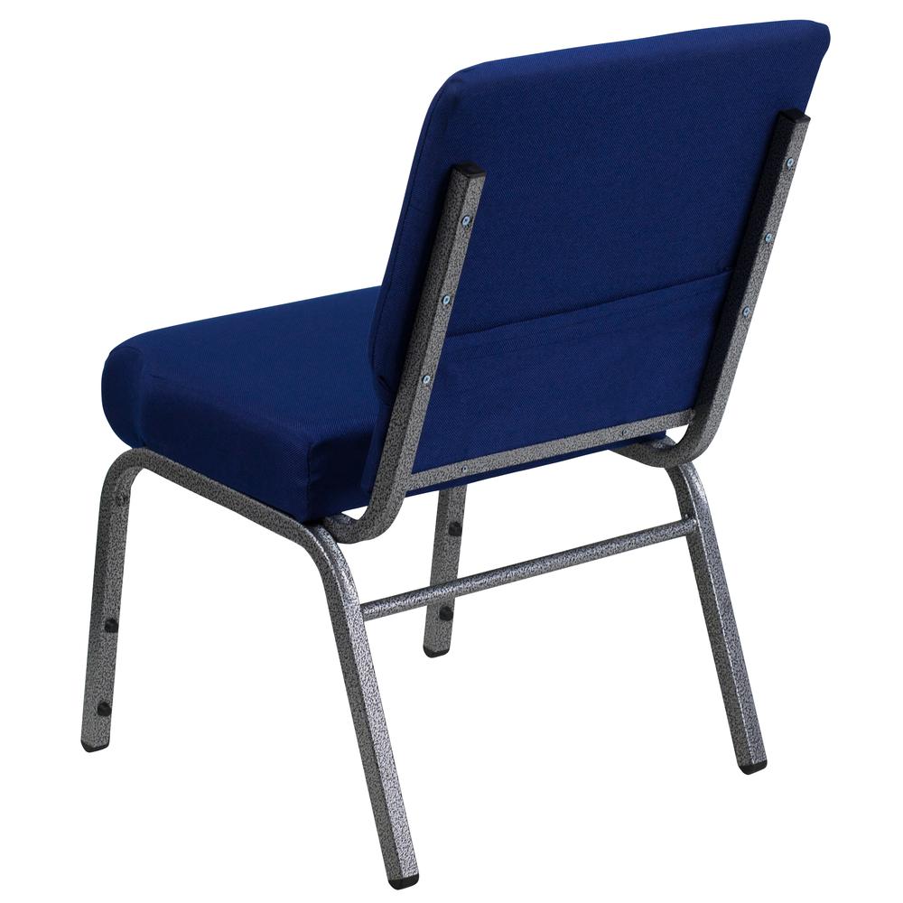 21''W Stacking Church Chair in Navy Blue Fabric - Silver Vein Frame. Picture 4