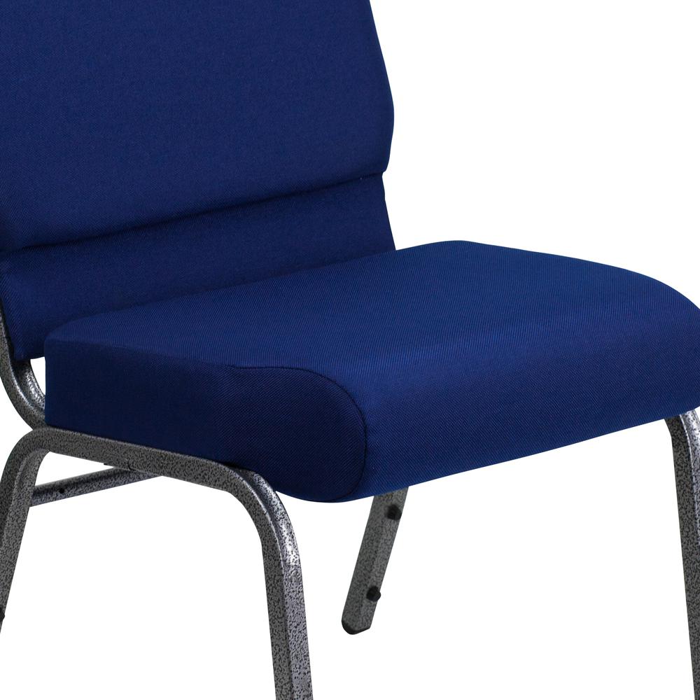 21''W Stacking Church Chair in Navy Blue Fabric - Silver Vein Frame. Picture 7