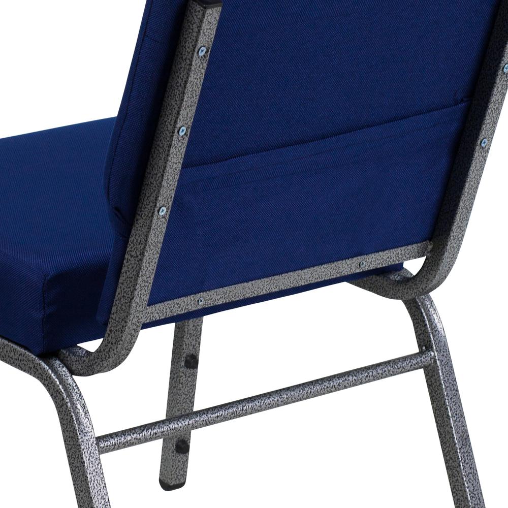 21''W Stacking Church Chair in Navy Blue Fabric - Silver Vein Frame. Picture 8