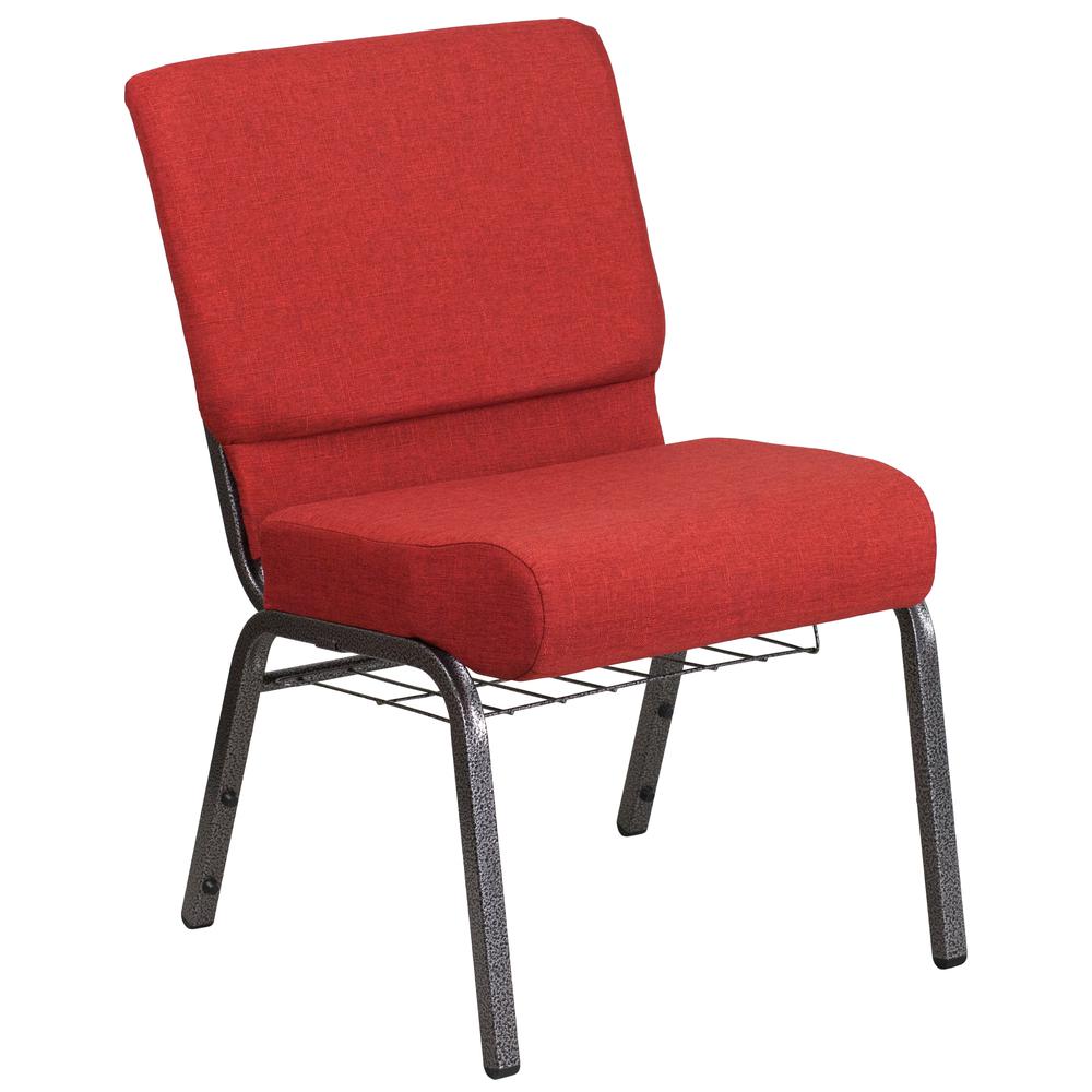 21''W Church Chair in Crimson Fabric with Cup Book Rack - Silver Vein Frame. Picture 1