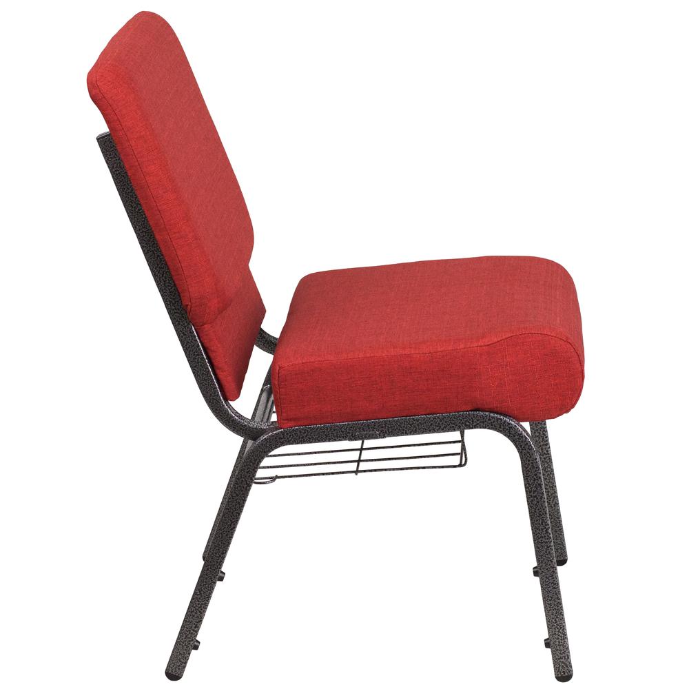 21''W Church Chair in Crimson Fabric with Cup Book Rack - Silver Vein Frame. Picture 2
