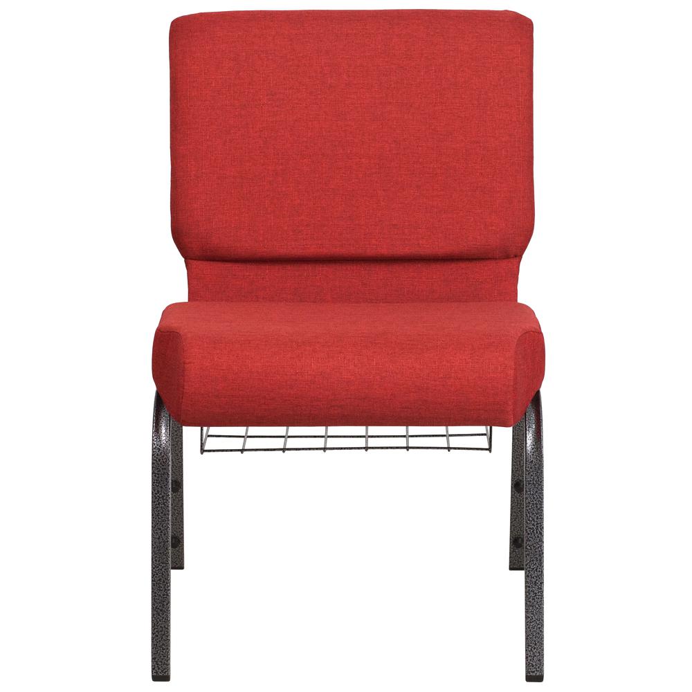 21''W Church Chair in Crimson Fabric with Cup Book Rack - Silver Vein Frame. Picture 4