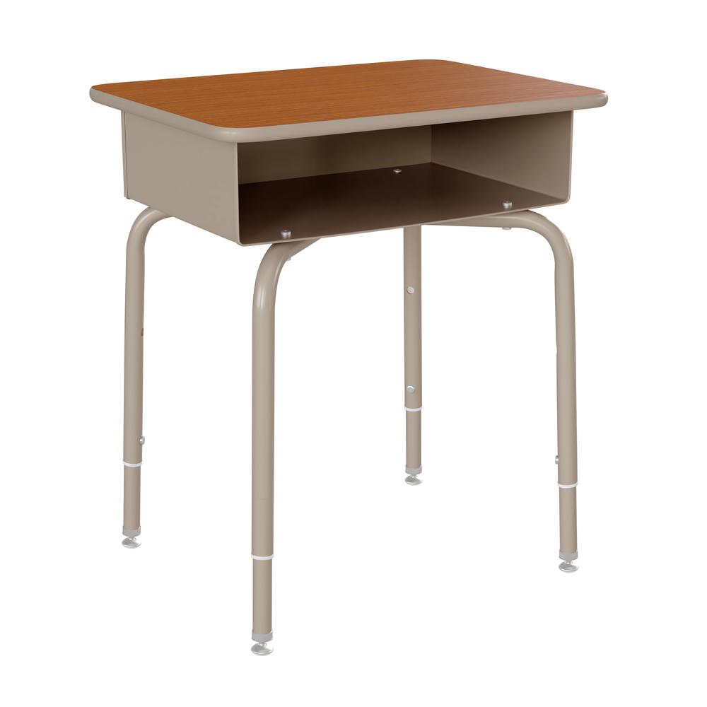 Student Desk with Open Front Metal Book Box - Walnut/Silver. Picture 1