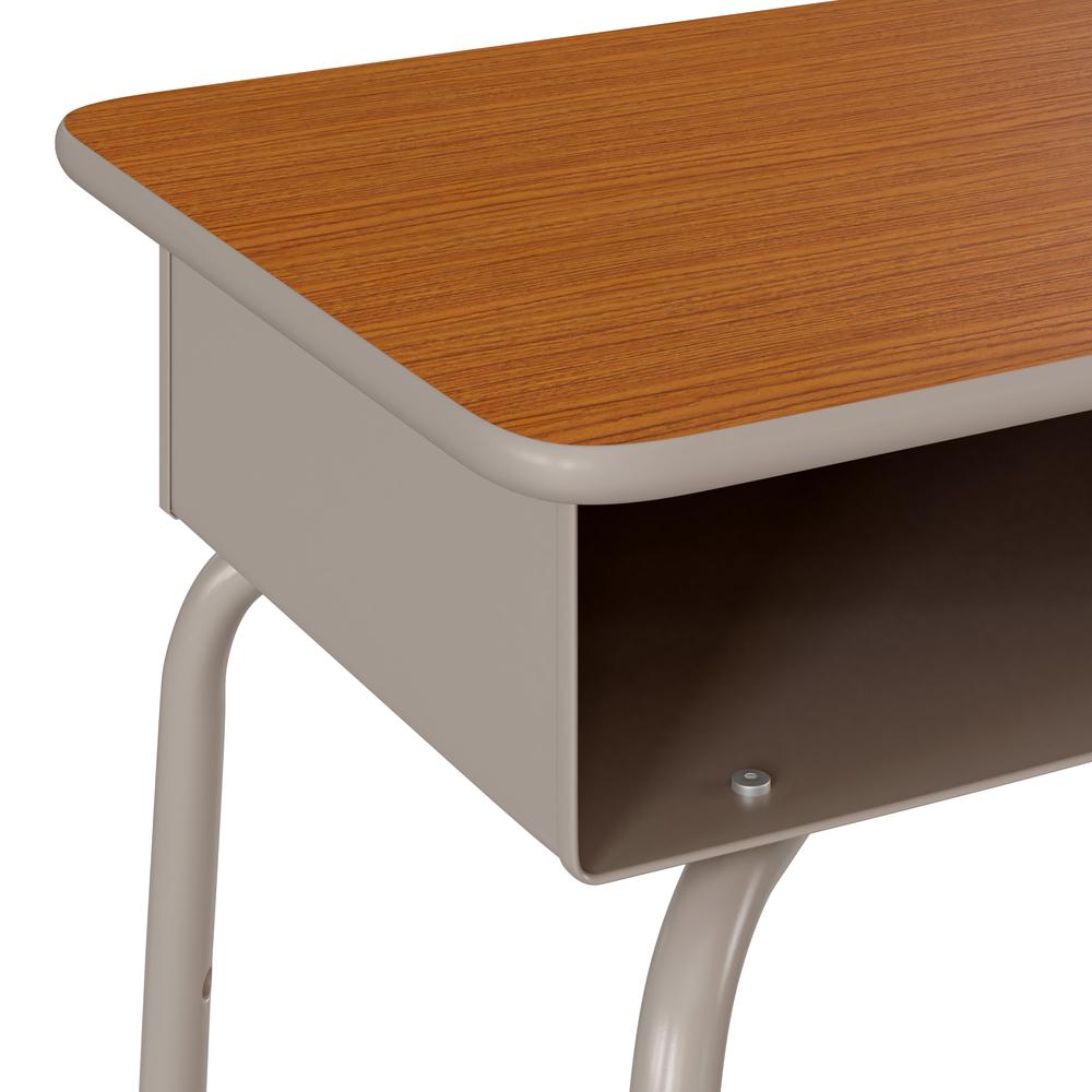 Student Desk with Open Front Metal Book Box - Walnut/Silver. Picture 9